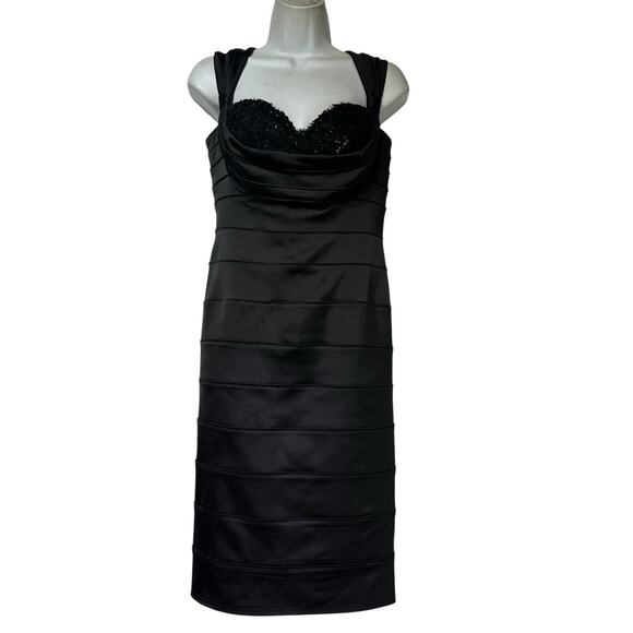 Tadashi Collection Black Satin Beaded Bust Draped Cocktail Party Dress Size 4 - Picture 1 of 9